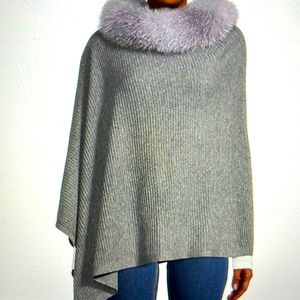 Sofia cashmere women wool, cashmere & Fox fur poncho
